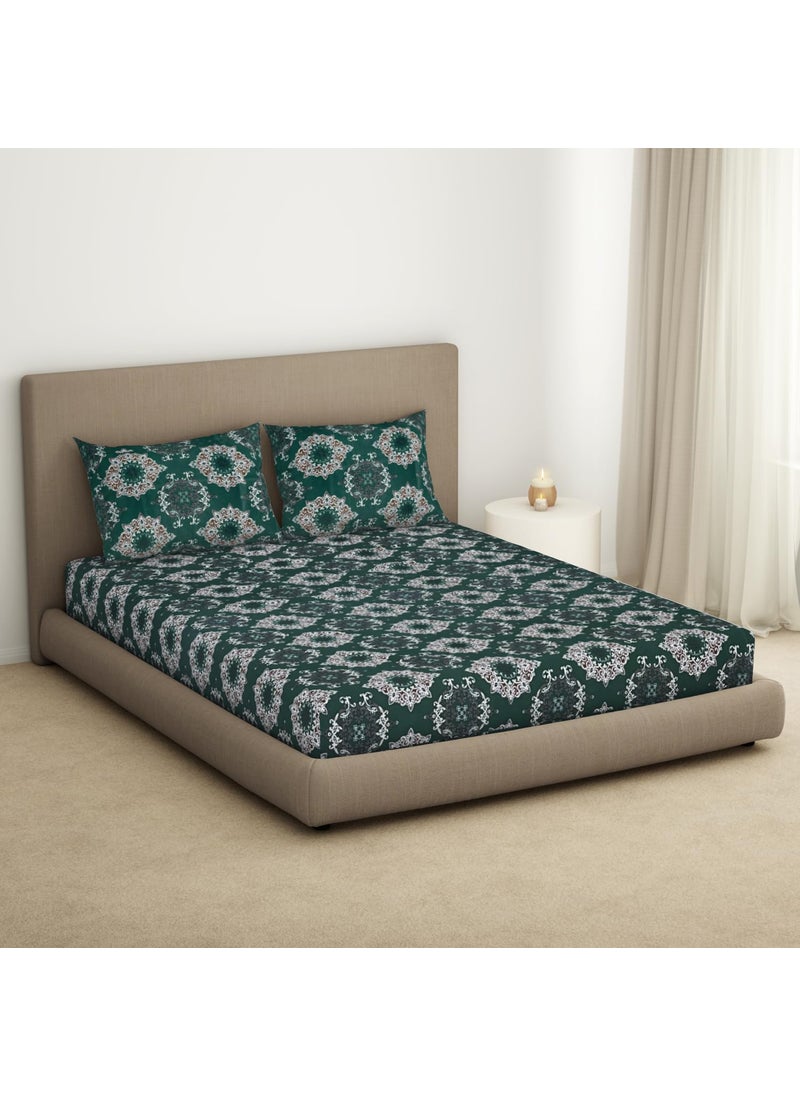 Welspun Double Bedsheet with 2 Pillow Covers 220 X240 Cms / 43 X68 Cms | Dazzle Softtouch and Wrinklefree Sateen Microfiber Bed Sheets with Ornate Print (Dark Teal)