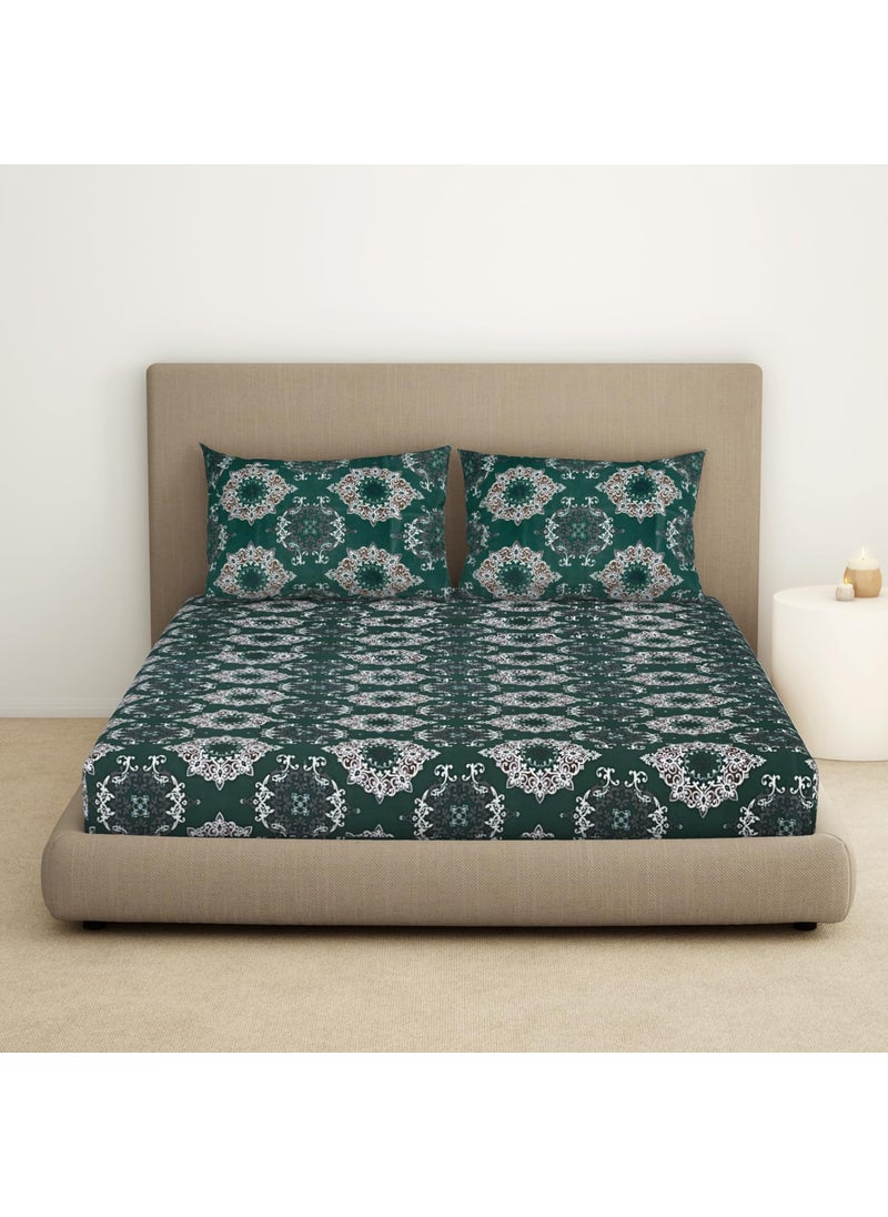 Welspun Double Bedsheet with 2 Pillow Covers 220 X240 Cms / 43 X68 Cms | Dazzle Softtouch and Wrinklefree Sateen Microfiber Bed Sheets with Ornate Print (Dark Teal)