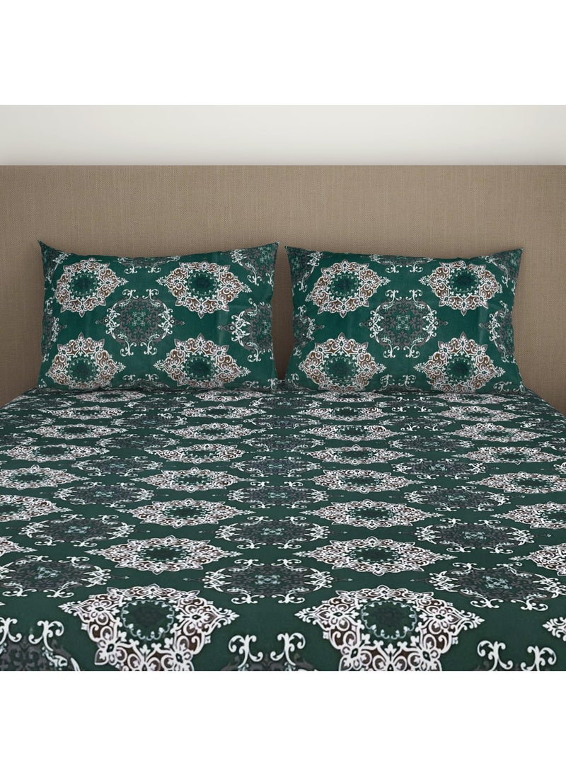 Welspun Double Bedsheet with 2 Pillow Covers 220 X240 Cms / 43 X68 Cms | Dazzle Softtouch and Wrinklefree Sateen Microfiber Bed Sheets with Ornate Print (Dark Teal)