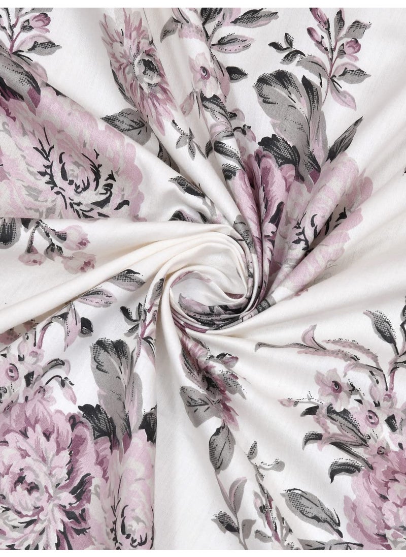 LINENWALAS 100% Cotton Elastic Fitted Sheet with 2 Pillow Cover, Ultra Soft 300 Thread Count Printed Bedsheet (72x78 Inches, Boho Mink Floral)