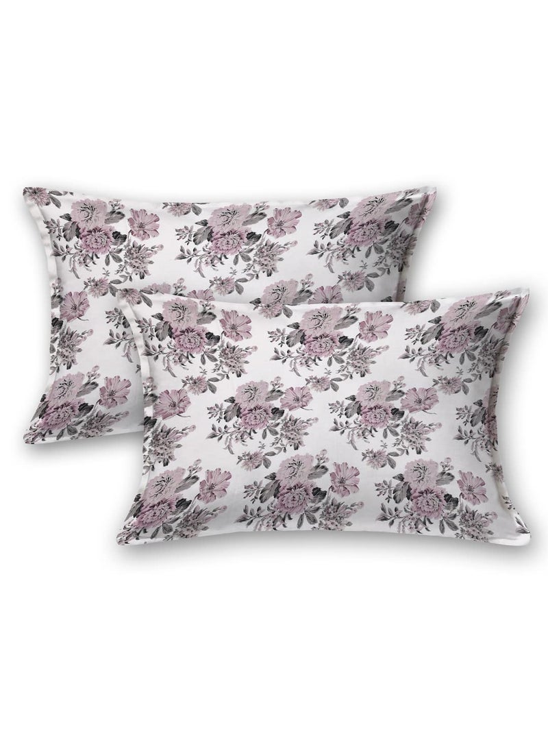 LINENWALAS 100% Cotton Elastic Fitted Sheet with 2 Pillow Cover, Ultra Soft 300 Thread Count Printed Bedsheet (72x78 Inches, Boho Mink Floral)