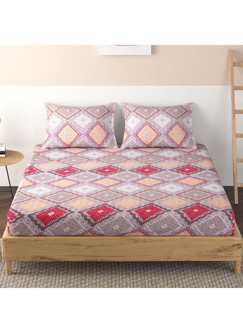 HOKIPO Brushed Microfiber 125 GSM Fitted Bedsheets King Size Double Bed, 78 x 72 inches with 2 Pillow Cover, Wavy Rhombus Mocha Brown (IN-691-D7)
