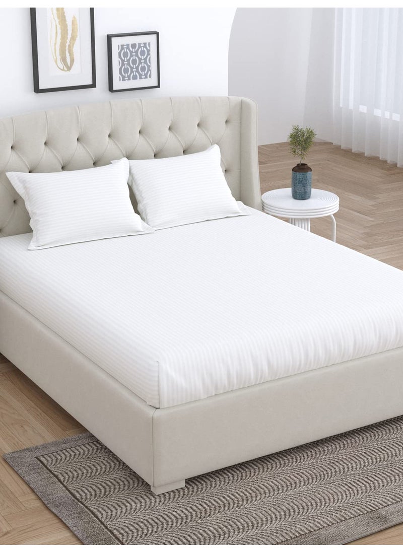 LINENWALAS 100% Certified Cotton Bedsheet with 2 Pillowcase 210 TC Double Bedsheet, Fade-Resistant Soft & Hypoallergenic Hotel Quality Flat Bedsheet (90x100 Inches/White)