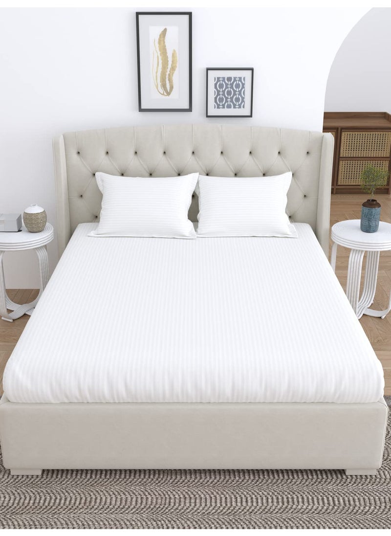 LINENWALAS 100% Certified Cotton Bedsheet with 2 Pillowcase 210 TC Double Bedsheet, Fade-Resistant Soft & Hypoallergenic Hotel Quality Flat Bedsheet (90x100 Inches/White)
