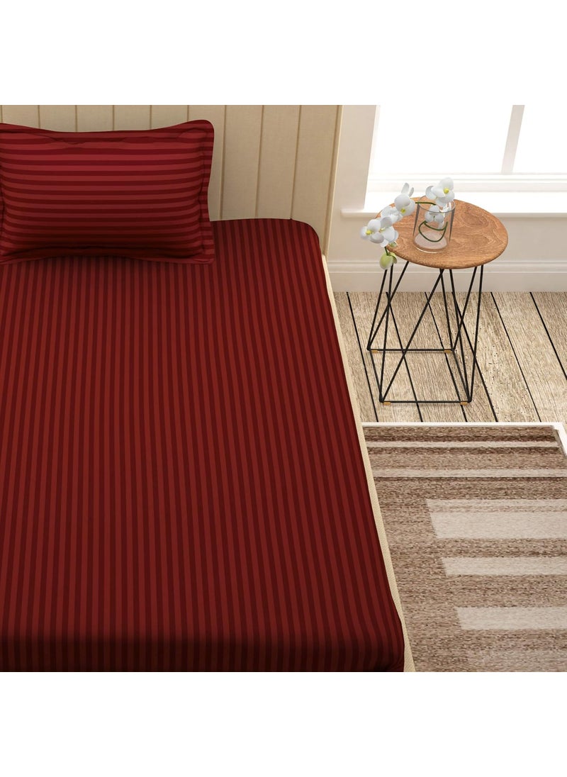 Story@Home Bedsheet Single Size | 300 TC | Satin Stripes | 1 Piece bedsheet for Single Bed with Pillow Cover | 100% Cotton | 155 x 225 cm | Red Single Size bedsheet | Perfect for Gift