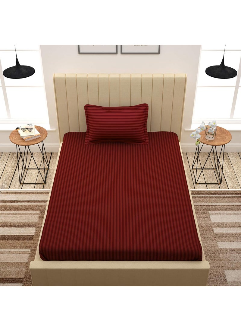 Story@Home Bedsheet Single Size | 300 TC | Satin Stripes | 1 Piece bedsheet for Single Bed with Pillow Cover | 100% Cotton | 155 x 225 cm | Red Single Size bedsheet | Perfect for Gift