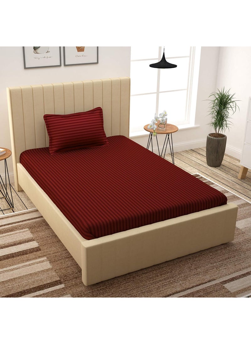 Story@Home Bedsheet Single Size | 300 TC | Satin Stripes | 1 Piece bedsheet for Single Bed with Pillow Cover | 100% Cotton | 155 x 225 cm | Red Single Size bedsheet | Perfect for Gift