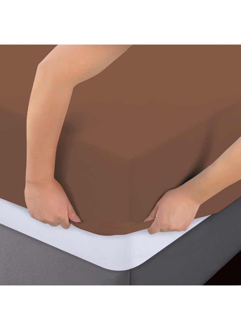 HOKIPO Cotton Feel Brushed Microfiber Elastic Fitted Bedsheets King Size Bed with 2 Pillow Cover, (Majestic, Brown, 84 * 72 Inches) (AR-4717-BRN)