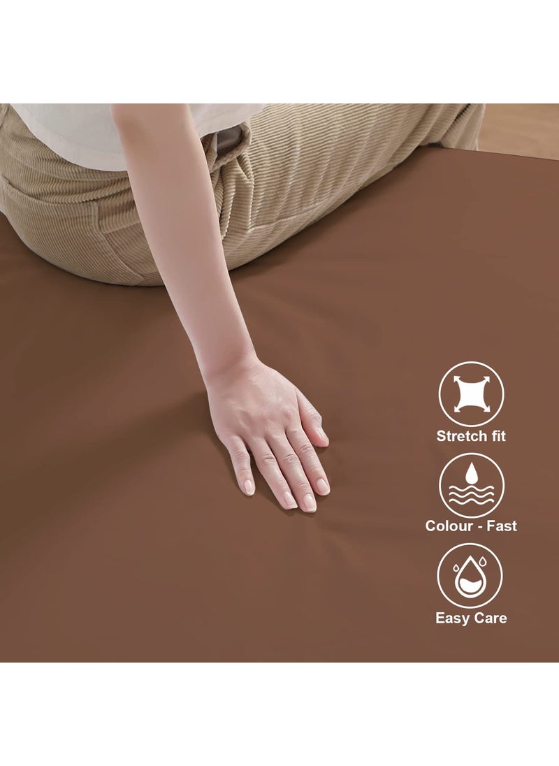 HOKIPO Cotton Feel Brushed Microfiber Elastic Fitted Bedsheets King Size Bed with 2 Pillow Cover, (Majestic, Brown, 84 * 72 Inches) (AR-4717-BRN)