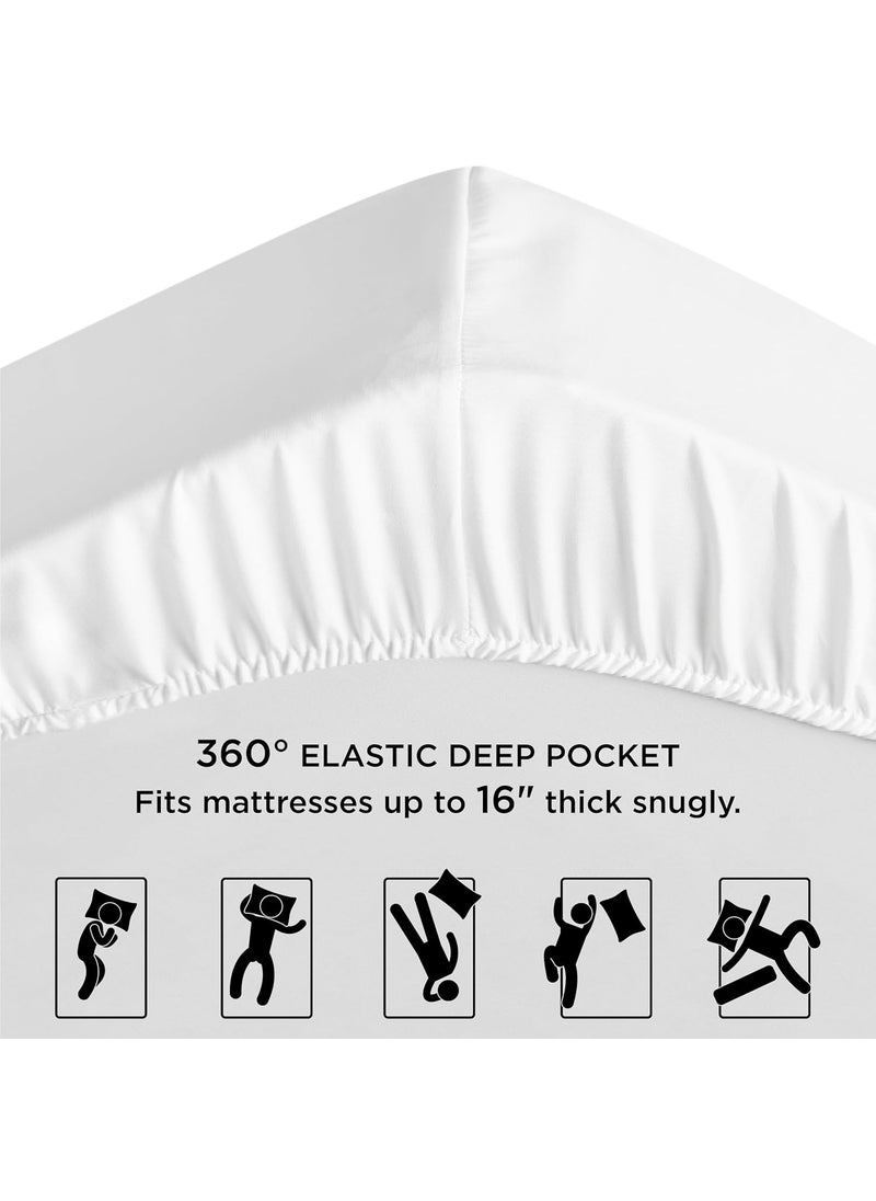 Bedsure Fitted Sheet Queen - White - Extra Soft Brushed Microfiber, Wrinkle & Fade Resistant, Deep Pocket Fitted Sheets for Mattress Up to 14 inches