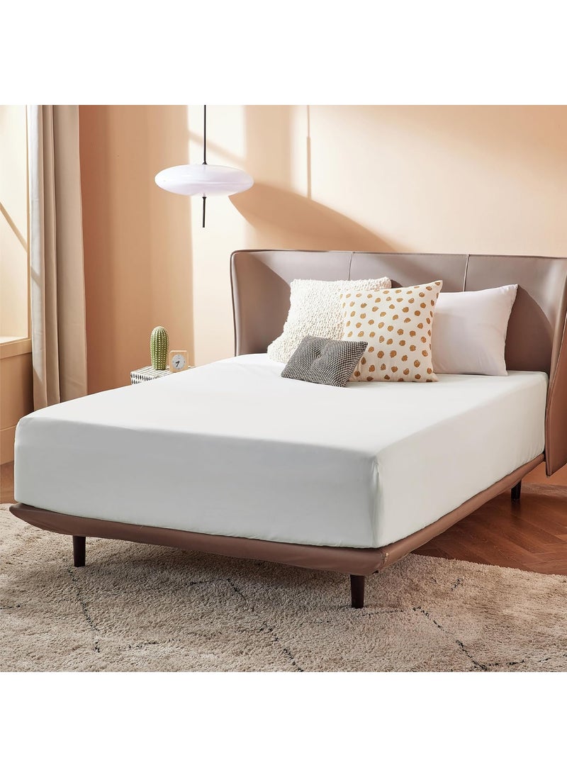 Bedsure Fitted Sheet Queen - White - Extra Soft Brushed Microfiber, Wrinkle & Fade Resistant, Deep Pocket Fitted Sheets for Mattress Up to 14 inches