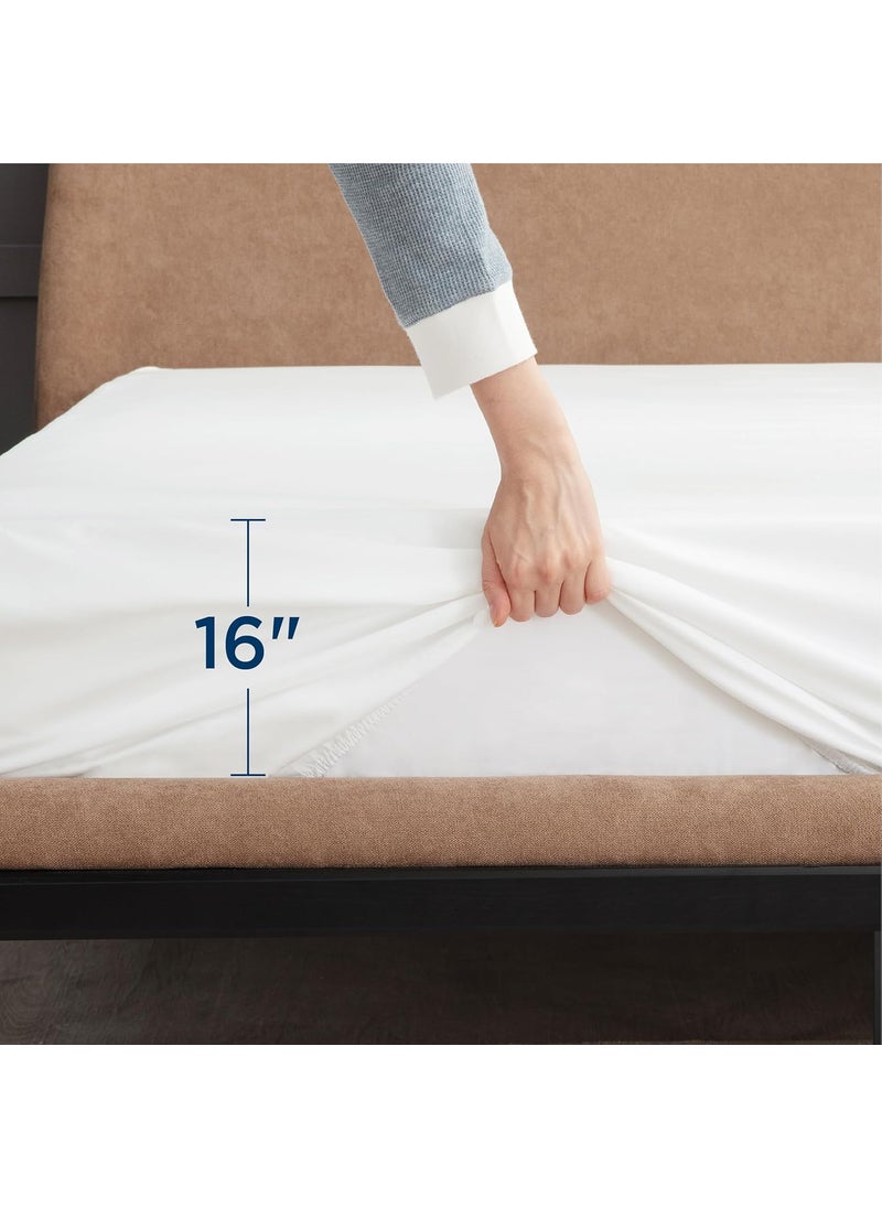 Bedsure Fitted Sheet Queen - White - Extra Soft Brushed Microfiber, Wrinkle & Fade Resistant, Deep Pocket Fitted Sheets for Mattress Up to 14 inches