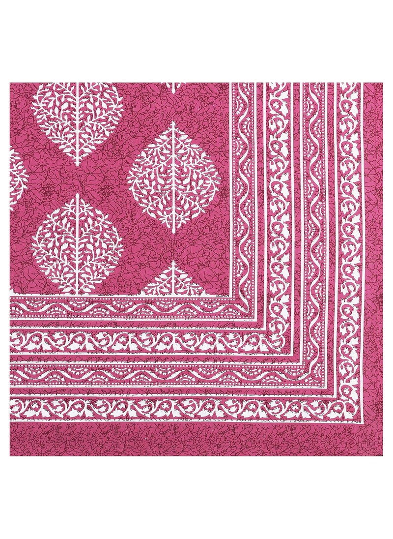 RajasthaniKart® Pure 100% Cotton Double Bed Sheet with 2 Pillow Covers (Bedsheet for Double Bed Cotton, Pink, 90x94 inches)