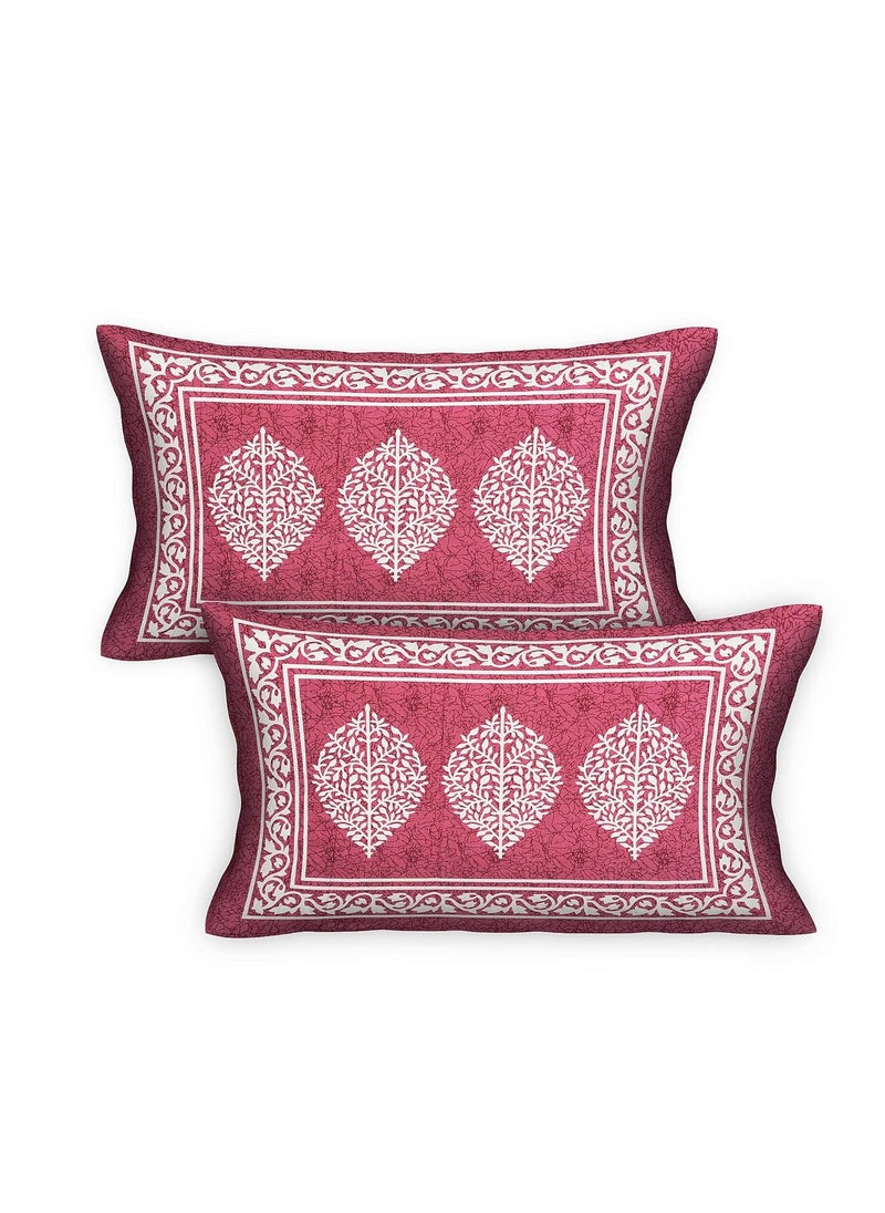 RajasthaniKart® Pure 100% Cotton Double Bed Sheet with 2 Pillow Covers (Bedsheet for Double Bed Cotton, Pink, 90x94 inches)