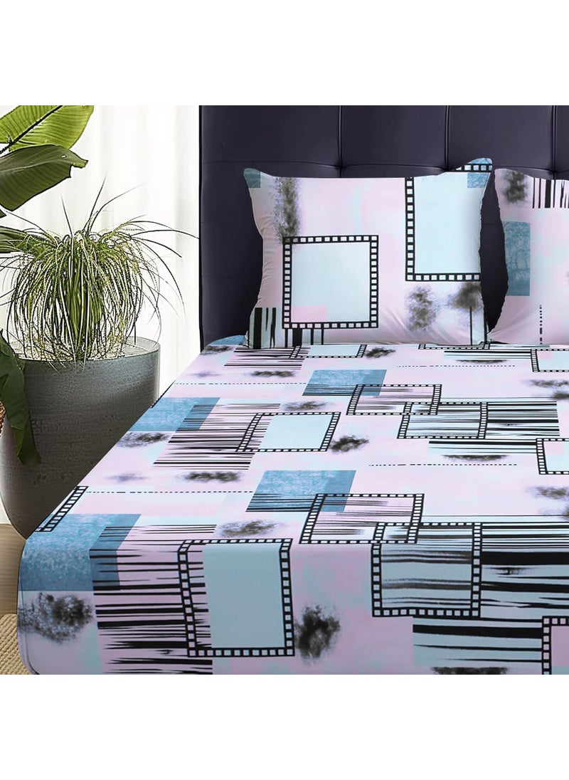Story@Home Bedsheet for double bed | 180 TC | Cool Blue | Geometric | 1 Piece Microfiber bedsheet for Double bed with 2 Pillow covers (225x250cm) Perfect for Home Decor & gifting | Microfiber bedsheet