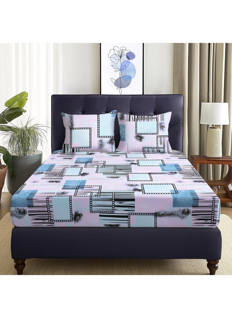 Story@Home Bedsheet for double bed | 180 TC | Cool Blue | Geometric | 1 Piece Microfiber bedsheet for Double bed with 2 Pillow covers (225x250cm) Perfect for Home Decor & gifting | Microfiber bedsheet
