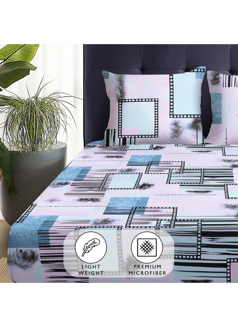Story@Home Bedsheet for double bed | 180 TC | Cool Blue | Geometric | 1 Piece Microfiber bedsheet for Double bed with 2 Pillow covers (225x250cm) Perfect for Home Decor & gifting | Microfiber bedsheet
