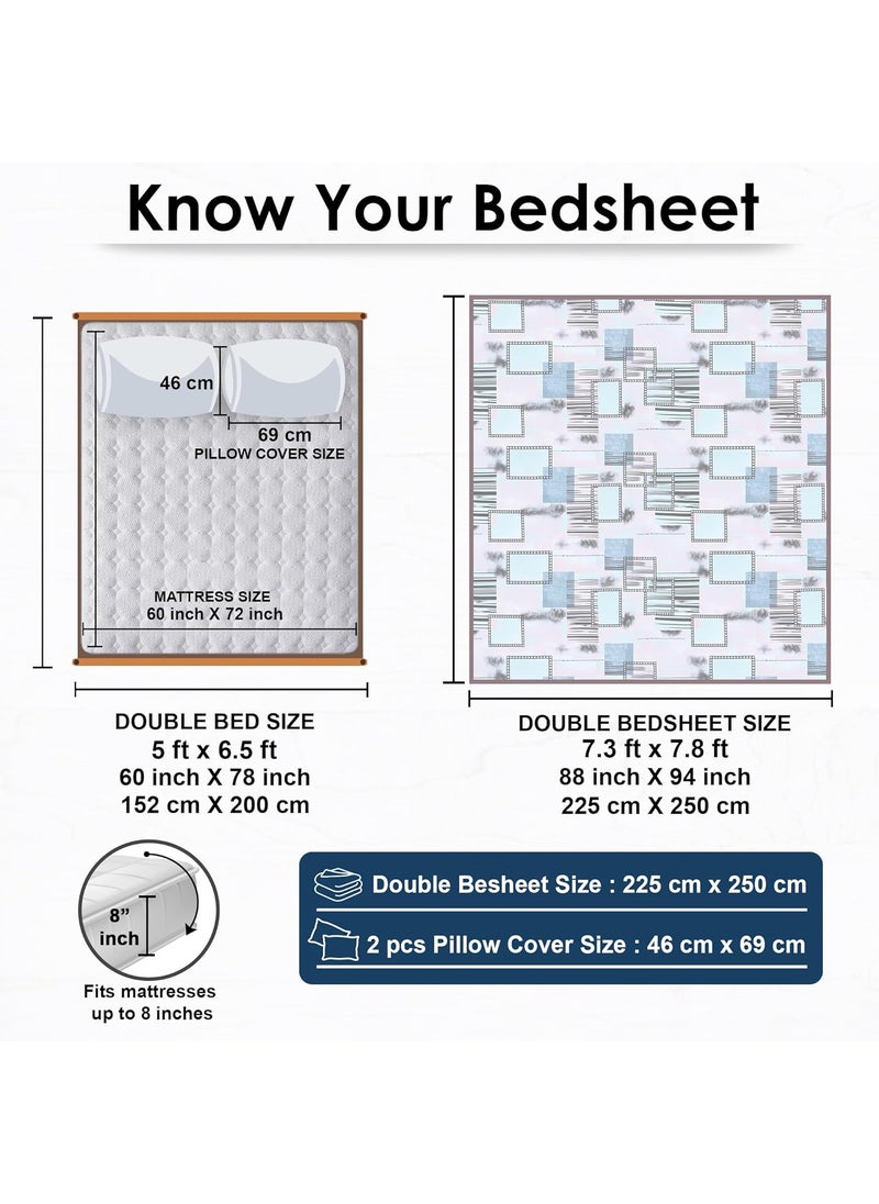 Story@Home Bedsheet for double bed | 180 TC | Cool Blue | Geometric | 1 Piece Microfiber bedsheet for Double bed with 2 Pillow covers (225x250cm) Perfect for Home Decor & gifting | Microfiber bedsheet