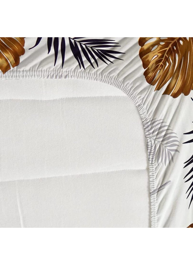 NEW LEAF Cotton All Around Elastic Fitted Premium Prints Queen Size Double Bed Bedsheet with 2 Large Pillow Covers Fits Upto Mattress of 8 Inches,Size-60