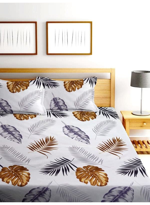 NEW LEAF Cotton All Around Elastic Fitted Premium Prints Queen Size Double Bed Bedsheet with 2 Large Pillow Covers Fits Upto Mattress of 8 Inches,Size-60