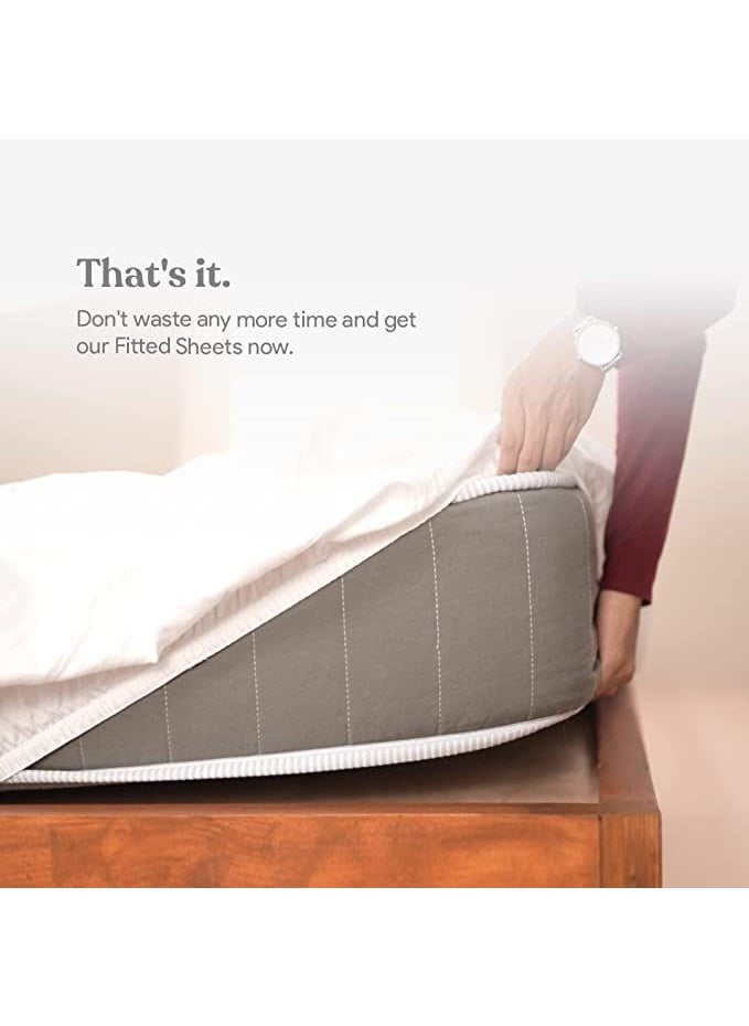 NEW LEAF Cotton All Around Elastic Fitted Premium Prints Queen Size Double Bed Bedsheet with 2 Large Pillow Covers Fits Upto Mattress of 8 Inches,Size-60