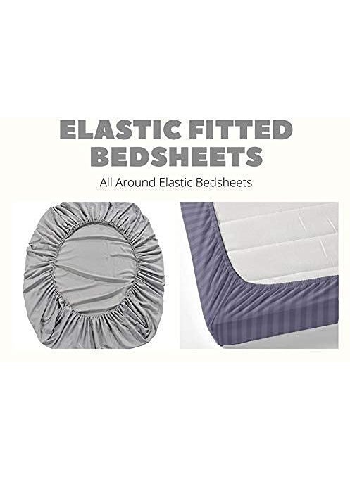 NEW LEAF Cotton All Around Elastic Fitted Premium Prints Queen Size Double Bed Bedsheet with 2 Large Pillow Covers Fits Upto Mattress of 8 Inches,Size-60