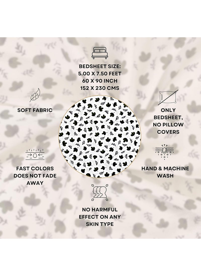 Hashcart Printed Bedsheet for Single Bed Premium Cotton Sheet | No Pillow Covers (150x230 cms)
