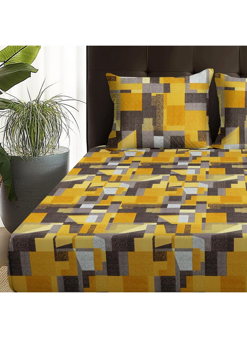 Story@Home Bedsheet for double bed | 180 TC | Mustard | Geometric | 1 Piece Microfiber bedsheet for Double bed with 2 Pillow covers (225 x 250cm) Perfect for Home Decor & gifting | Microfiber bedsheet