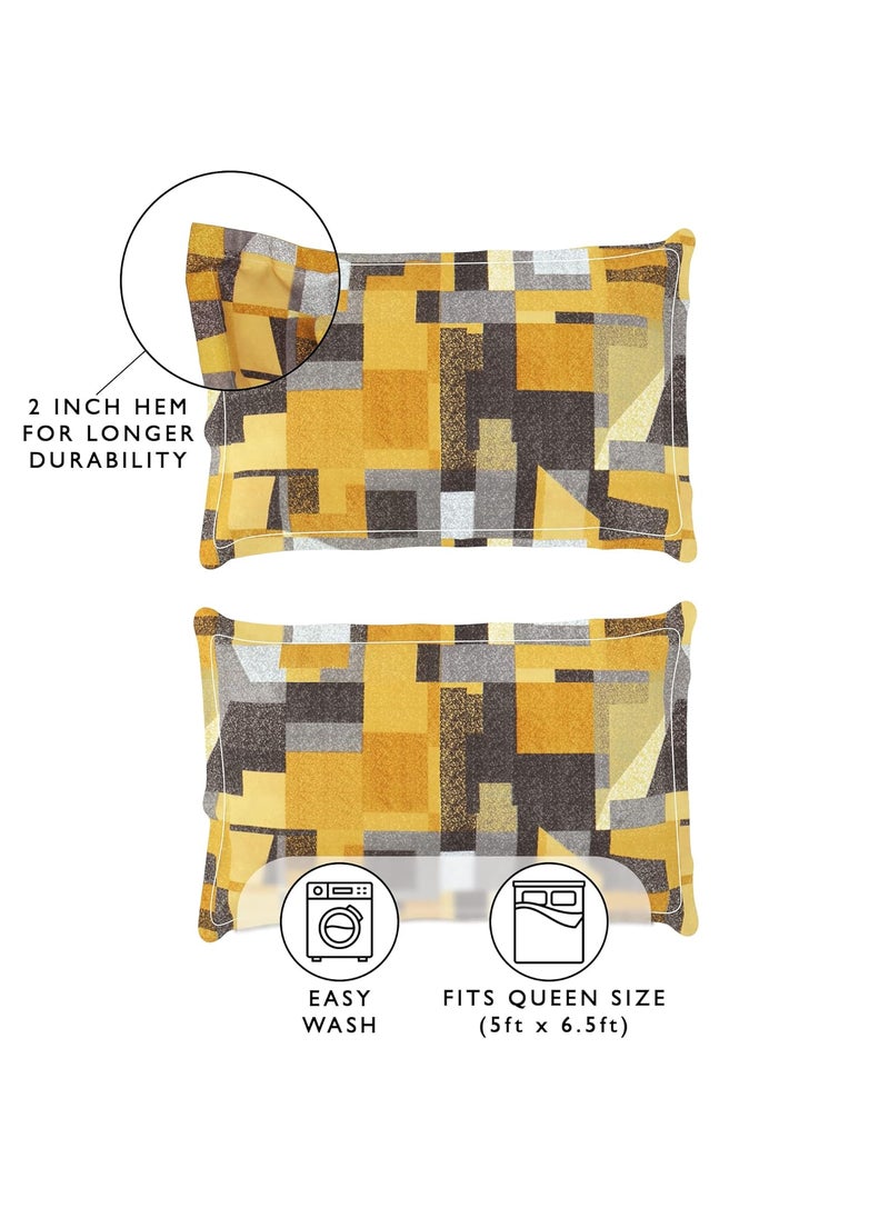 Story@Home Bedsheet for double bed | 180 TC | Mustard | Geometric | 1 Piece Microfiber bedsheet for Double bed with 2 Pillow covers (225 x 250cm) Perfect for Home Decor & gifting | Microfiber bedsheet