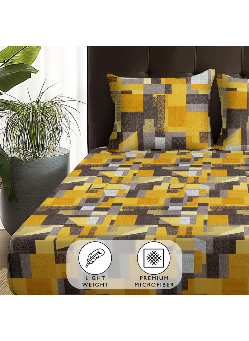 Story@Home Bedsheet for double bed | 180 TC | Mustard | Geometric | 1 Piece Microfiber bedsheet for Double bed with 2 Pillow covers (225 x 250cm) Perfect for Home Decor & gifting | Microfiber bedsheet