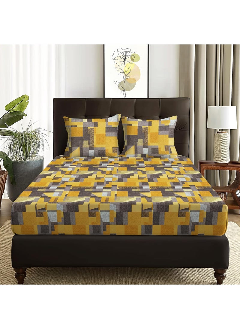 Story@Home Bedsheet for double bed | 180 TC | Mustard | Geometric | 1 Piece Microfiber bedsheet for Double bed with 2 Pillow covers (225 x 250cm) Perfect for Home Decor & gifting | Microfiber bedsheet