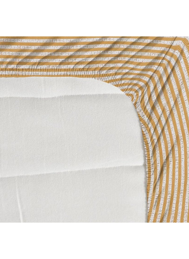 NEW LEAF Premium Cotton Elastic Fitted Bedsheets with 2 King Size Pillow Covers | Double Bed with All Around Elastic 220 TC Supersoft |Size-72 King Sizex78+10 inches | Striped, Beige & White