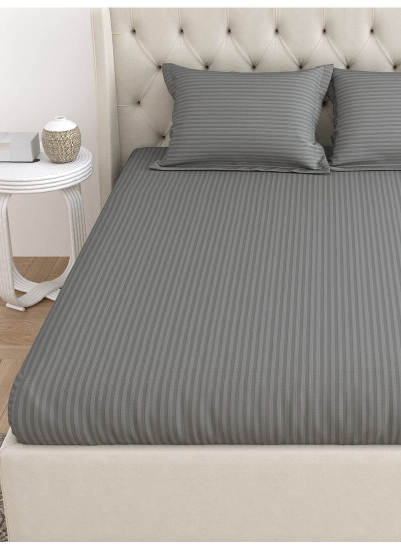 LINENWALAS 100% Cotton Linen Striped Bedsheet for Single Bed Size Bedding with Pillow Cover for Bedroom, Soft Smooth Hotel Quality Flat Sheets with Pillowcase for Summer (60