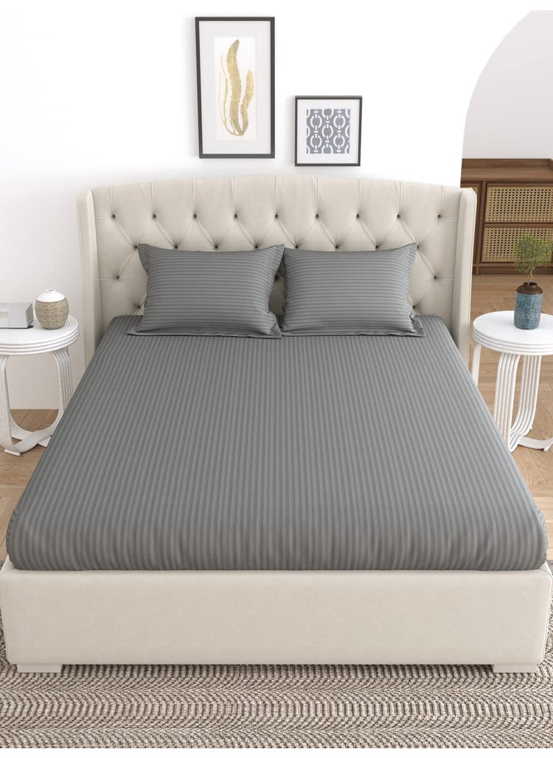 LINENWALAS 100% Cotton Linen Striped Bedsheet for Single Bed Size Bedding with Pillow Cover for Bedroom, Soft Smooth Hotel Quality Flat Sheets with Pillowcase for Summer (60
