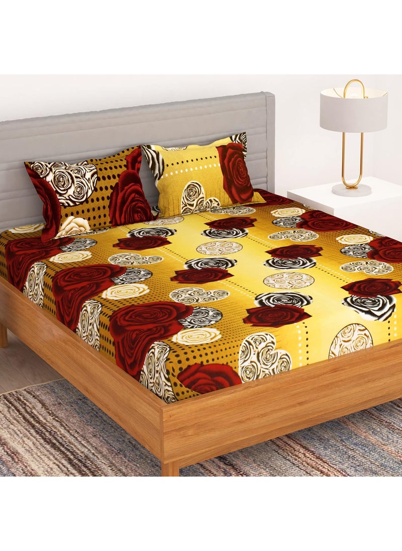 Story@Home Bedsheets for Double Bed | 150TC | Pack of 1 Double bedsheet with 2 Pillow Covers, Mustard, Floral, Microfiber bedsheet : 225X250 cm Perfect for Home Decor & Festive Gifting