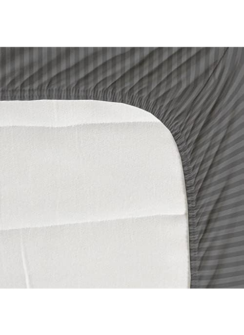 NEW LEAF Premium 100% Cotton Striped Elastic Fitted Bedsheets with 1 King Size Pillow Covers | Single Bed with All Around Elastic 180 TC Supersoft | Size - 36 x 78+6 inches | Grey