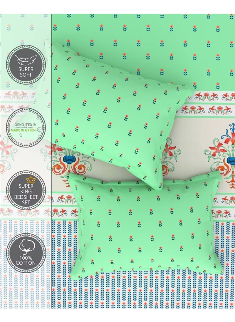 Portico New York Super King Size Multicolor Bedsheet with 2 Pillow Covers (274 x 274 CM) (Lavender 5)