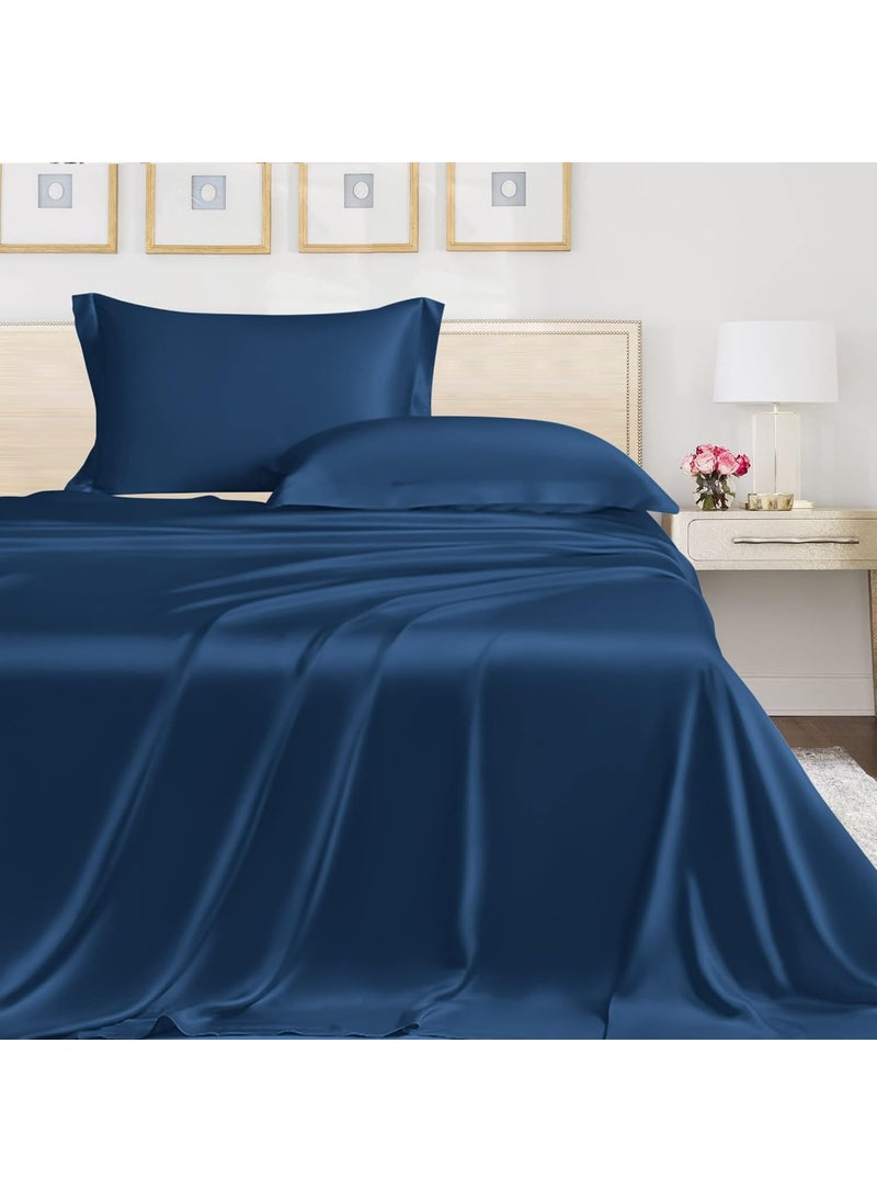 Linenwalas Bedsheet King Size Cotton with Pillow Covers | 400TC Thread Count Softest Long Staple 100% Cotton Silky Soft - King (108”x108”) - Navy Blue