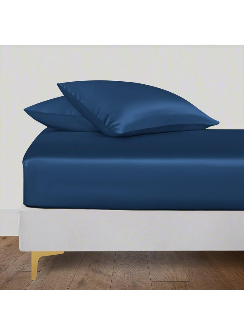 Linenwalas Bedsheet King Size Cotton with Pillow Covers | 400TC Thread Count Softest Long Staple 100% Cotton Silky Soft - King (108”x108”) - Navy Blue
