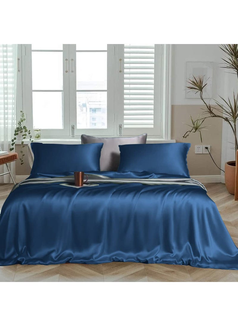 Linenwalas Bedsheet King Size Cotton with Pillow Covers | 400TC Thread Count Softest Long Staple 100% Cotton Silky Soft - King (108”x108”) - Navy Blue