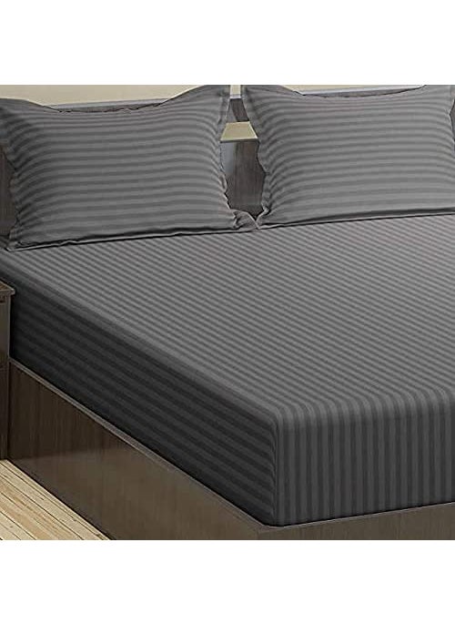 Trance Home Linen 200 TC Pure 100% Cotton Bedsheet Set of 4pcs-(1 Queen Size Fitted Sheet + 1 Queen Size Flat Sheet and 2 Pillow Covers,Dark Grey)