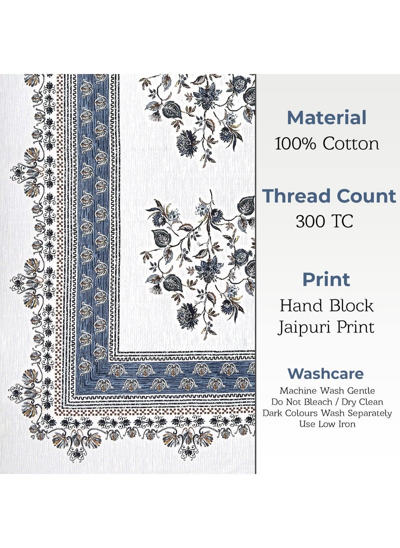 HOKIPO Bedsheet King Size Bed Cotton 300TC with 2 Pillow Covers Jaipuri Rajasthani Hand Block Print Majestic 108x108 Inches (IN-610-D2)