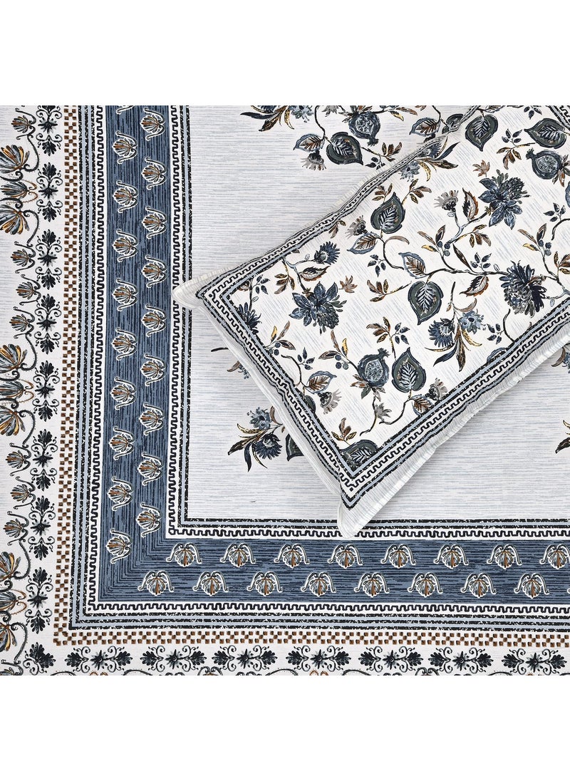 HOKIPO Bedsheet King Size Bed Cotton 300TC with 2 Pillow Covers Jaipuri Rajasthani Hand Block Print Majestic 108x108 Inches (IN-610-D2)