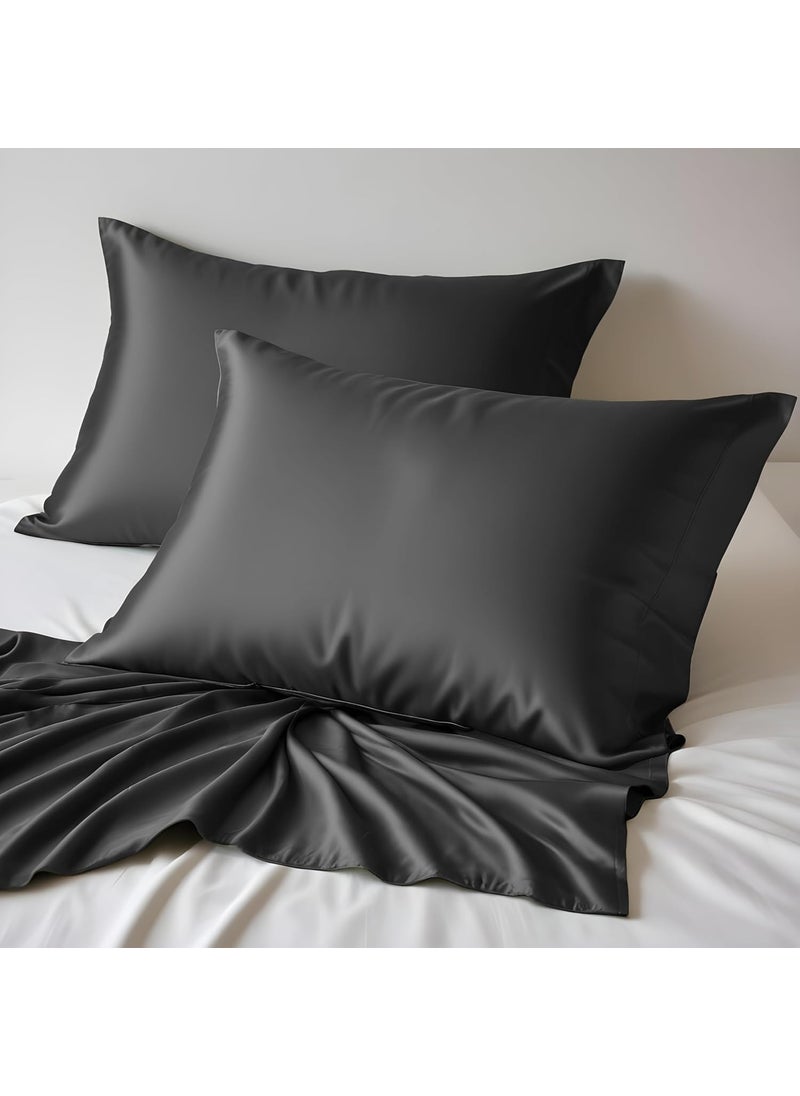 LINENWALAS 100% Vegan Bamboo Silk Bedsheet Set 300 TC, Natural Soft And Light-Weight, Best For Hair And Delicate Skin With 2 Pillows (Double,Grey)