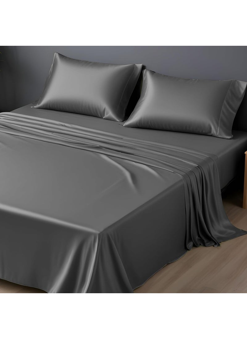 LINENWALAS 100% Vegan Bamboo Silk Bedsheet Set 300 TC, Natural Soft And Light-Weight, Best For Hair And Delicate Skin With 2 Pillows (Double,Grey)