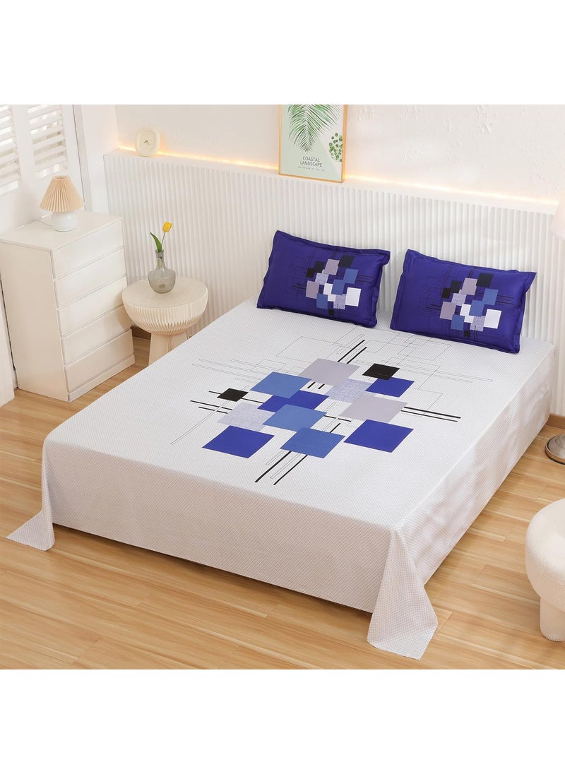 Story@Home Bedsheet for king size bed |300TC | White & Blue | Abstract | 1 Piece cotton bedsheets for king size bed with 2 Pillow covers (270 x270cm) Perfect for Home Decor & gifting | Cotton bedsheet