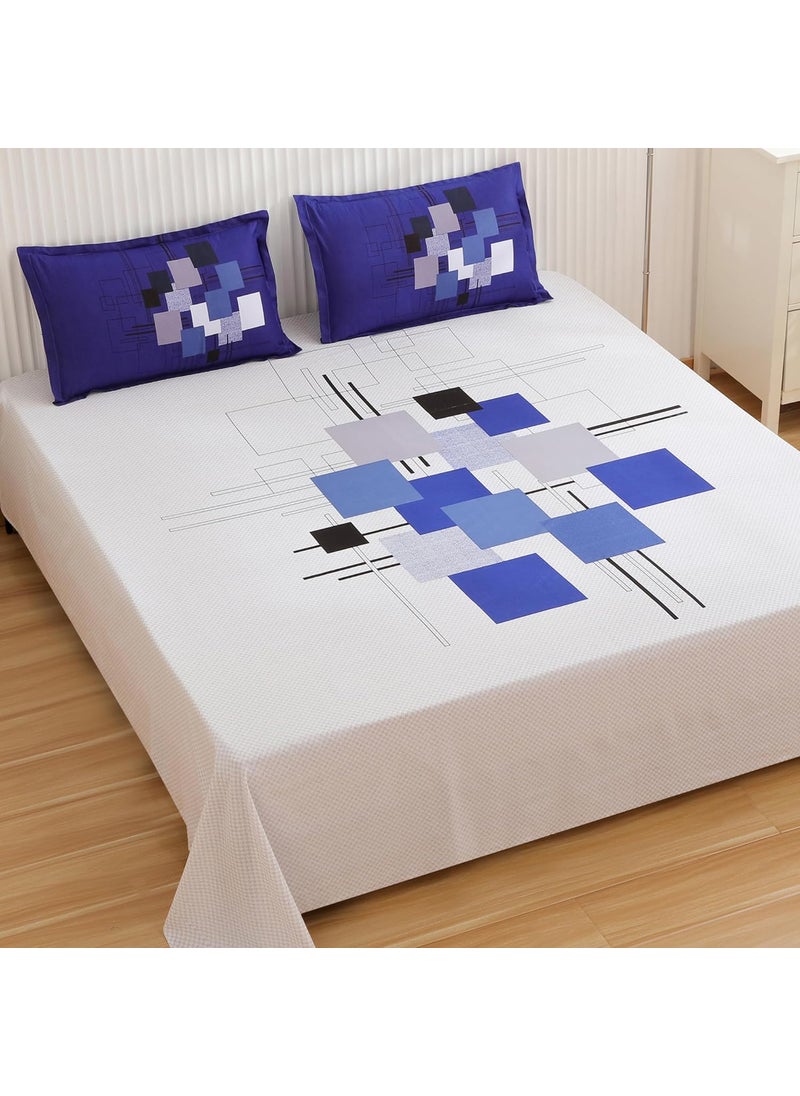 Story@Home Bedsheet for king size bed |300TC | White & Blue | Abstract | 1 Piece cotton bedsheets for king size bed with 2 Pillow covers (270 x270cm) Perfect for Home Decor & gifting | Cotton bedsheet