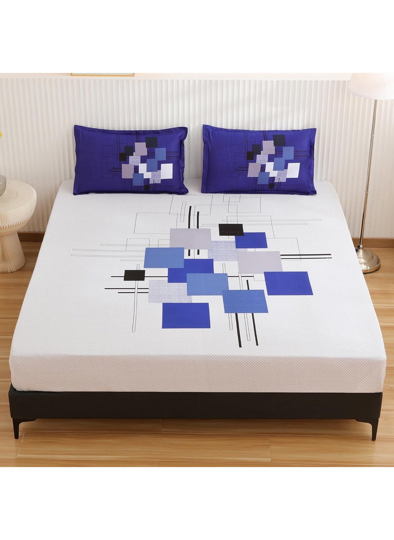 Story@Home Bedsheet for king size bed |300TC | White & Blue | Abstract | 1 Piece cotton bedsheets for king size bed with 2 Pillow covers (270 x270cm) Perfect for Home Decor & gifting | Cotton bedsheet