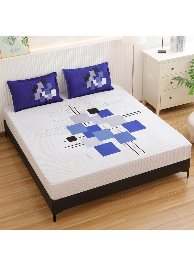 Story@Home Bedsheet for king size bed |300TC | White & Blue | Abstract | 1 Piece cotton bedsheets for king size bed with 2 Pillow covers (270 x270cm) Perfect for Home Decor & gifting | Cotton bedsheet