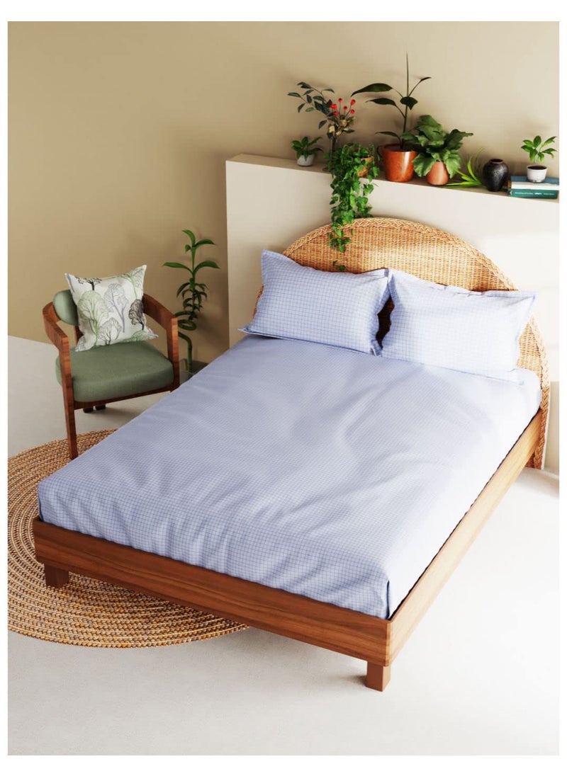 BIANCA Extra Soft 100% Satin Egyptian Cotton XL King Size Bedsheet with 2 Pillow Covers -3pc Set (Botanical) | 100% Extra Soft Satin Egyptian Cotton Designer | Checks-Blue